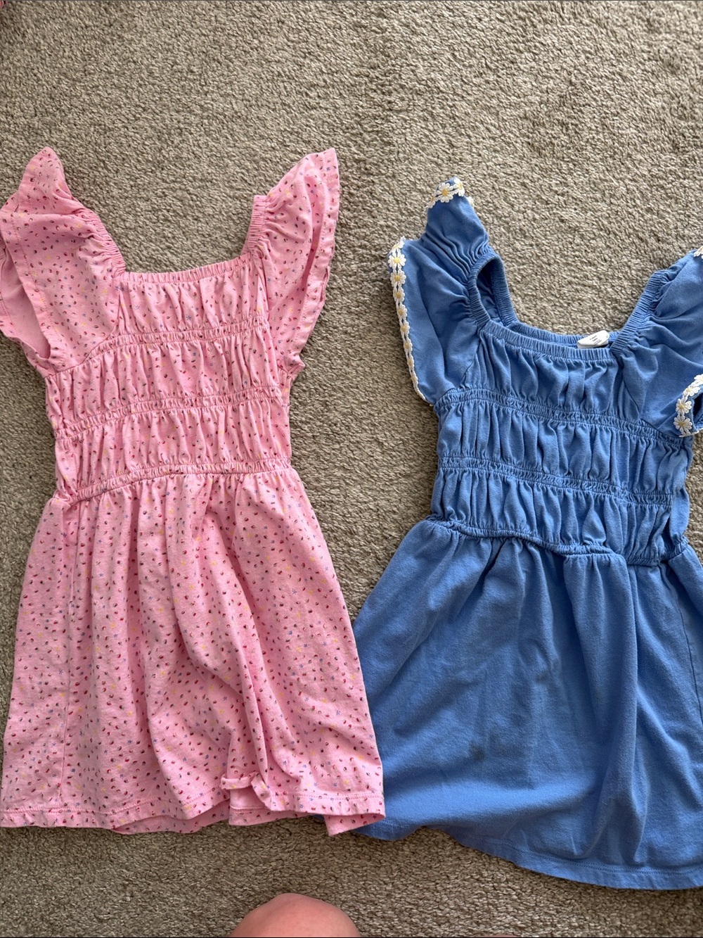 GAP Pink and Blue Smocked Flutter-Sleeve Dresses